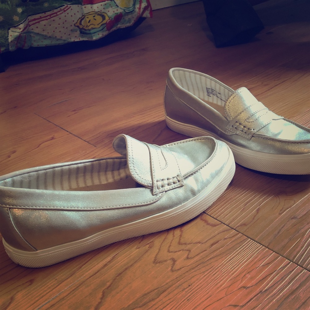 Gold boat shoe loafers